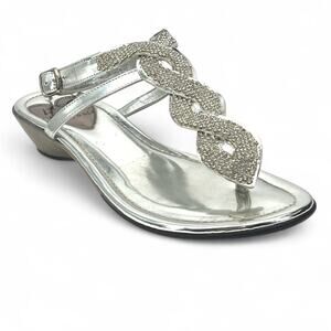 Love & Liberty 8 Sandals Ankle Strap Women's Low Kitten Wedge Silver Metallic